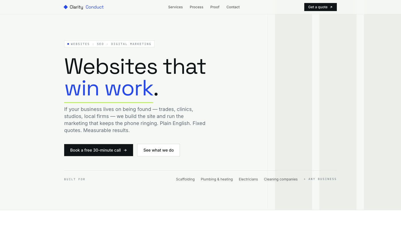 Live preview of clarityconduct.com — Websites and digital marketing for growing businesses — SEO-led, results-first.